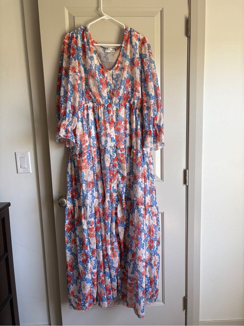 Floral V-Neck Maxi Dress in Orange  & Blue